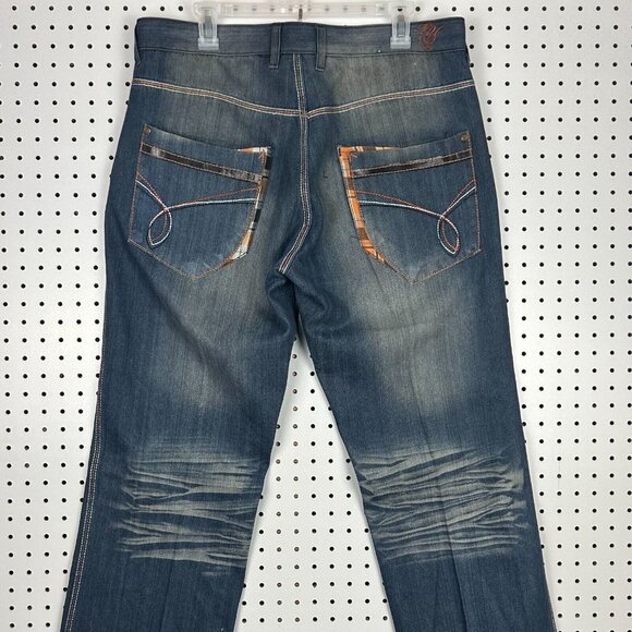 Competition Y2K Grunge Denim Jeans 36x32 Worn Streetwear Skate Baggy Plaid - Picture 2 of 7